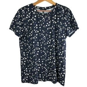 Banana Republic Navy Blue Floral Print Tee Top
